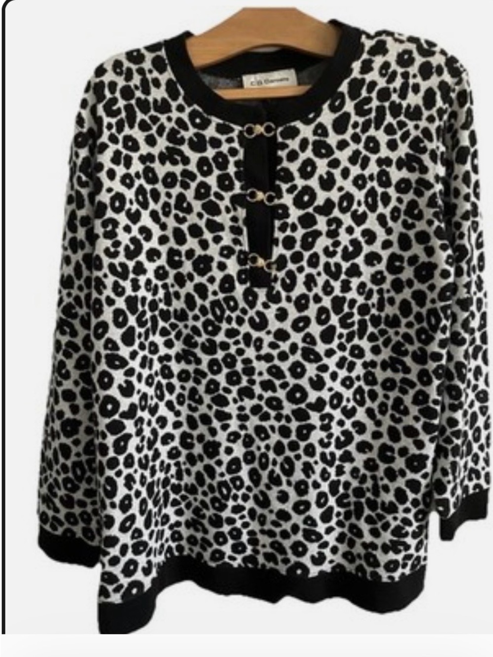 CD Daniels Woman's Black/White Pullover Sweater Animal Print Long Sleeve Size1X